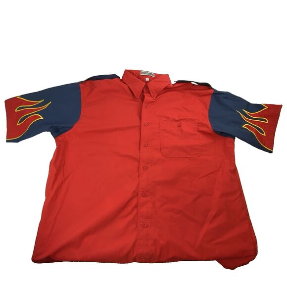 VTG Flames Western Bowling Fishing Button Up Red Shirt Mens Size XL Pro Wear One - Picture 8 of 13